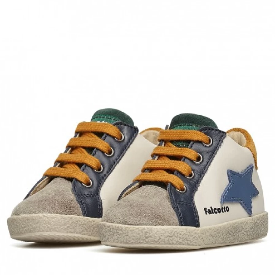 FALCOTTO Alnoite White & Dove Grey Leather Suede Sneakers for Men/Women - Comfortable Casual Shoes