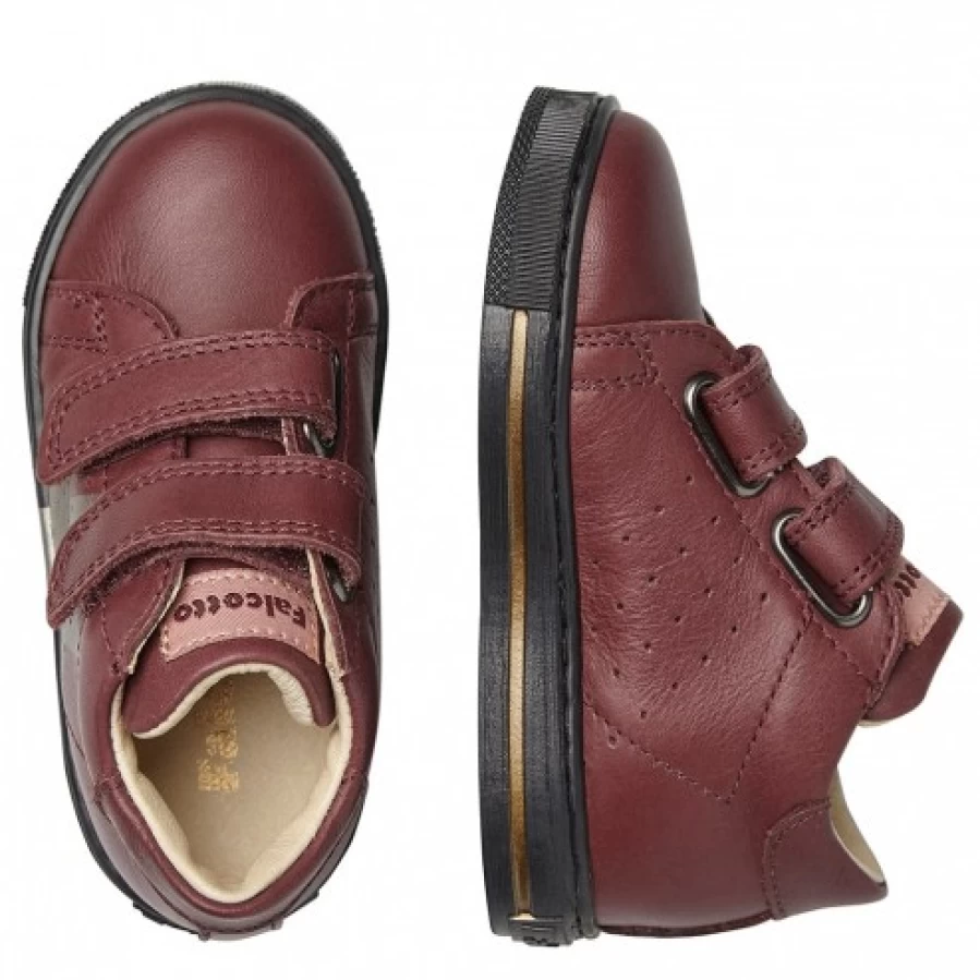 FALCOTTO Venus VL Bordeaux Sneakers for Women - Genuine Calfskin Leather with Colorful Maxi-Star Design - Comfortable Casual Shoes