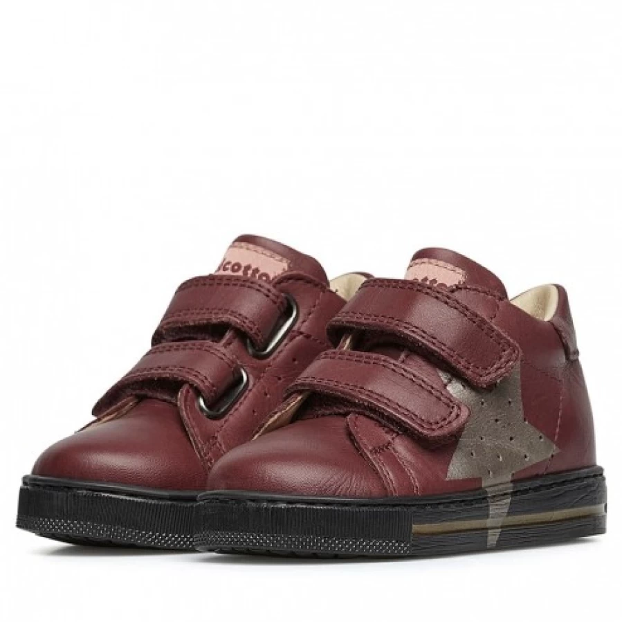 FALCOTTO Venus VL Bordeaux Sneakers for Women - Genuine Calfskin Leather with Colorful Maxi-Star Design - Comfortable Casual Shoes