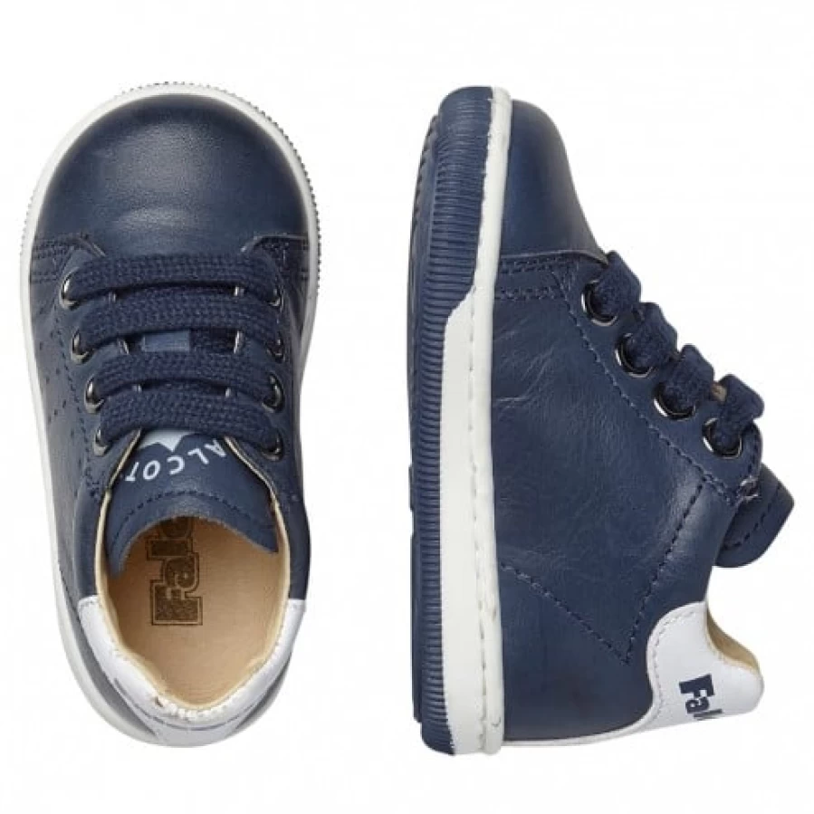 FALCOTTO Adam Blue & White Nappa Leather Lace-Up Sneakers for Men - Two-Tone Casual Shoes