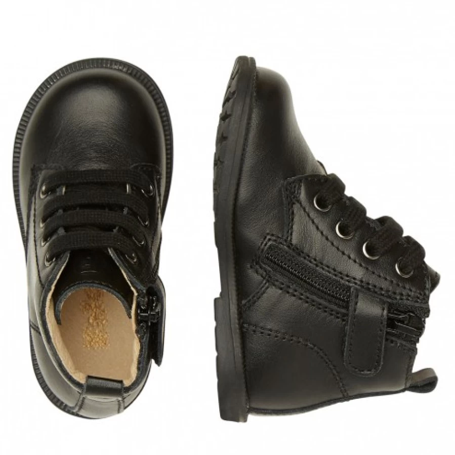 FALCOTTO Robin Black Patent Leather Ankle Boots with Laces and Zip for Women/Men
