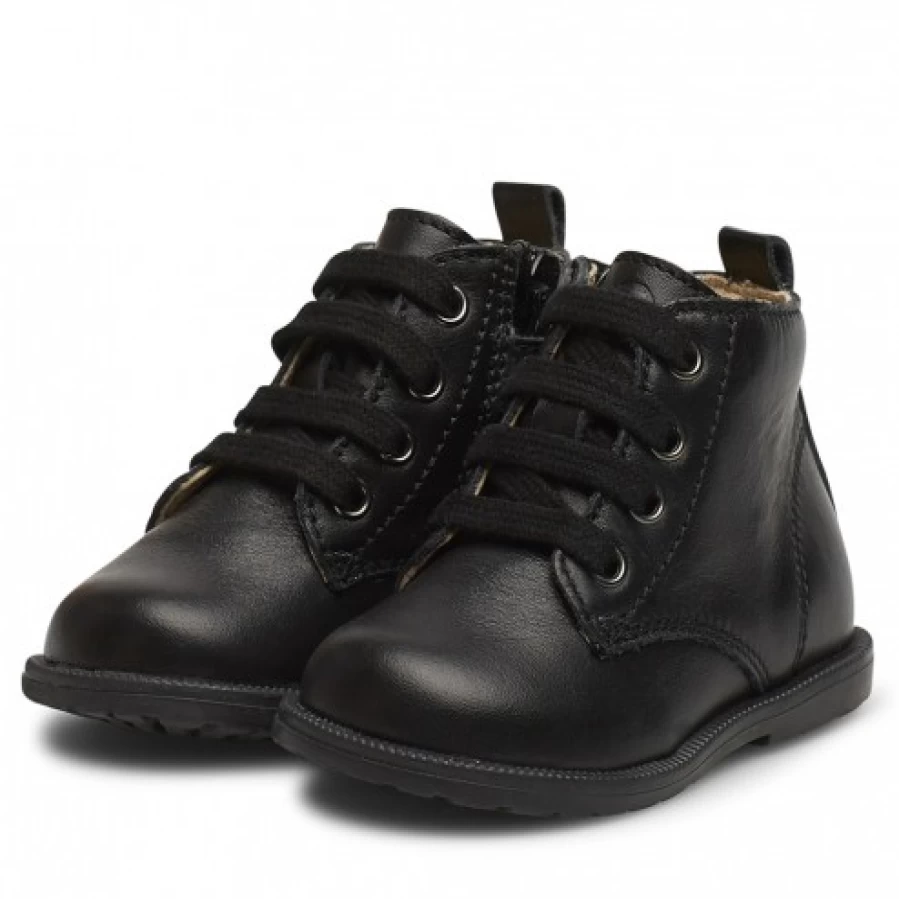 FALCOTTO Robin Black Patent Leather Ankle Boots with Laces and Zip for Women/Men