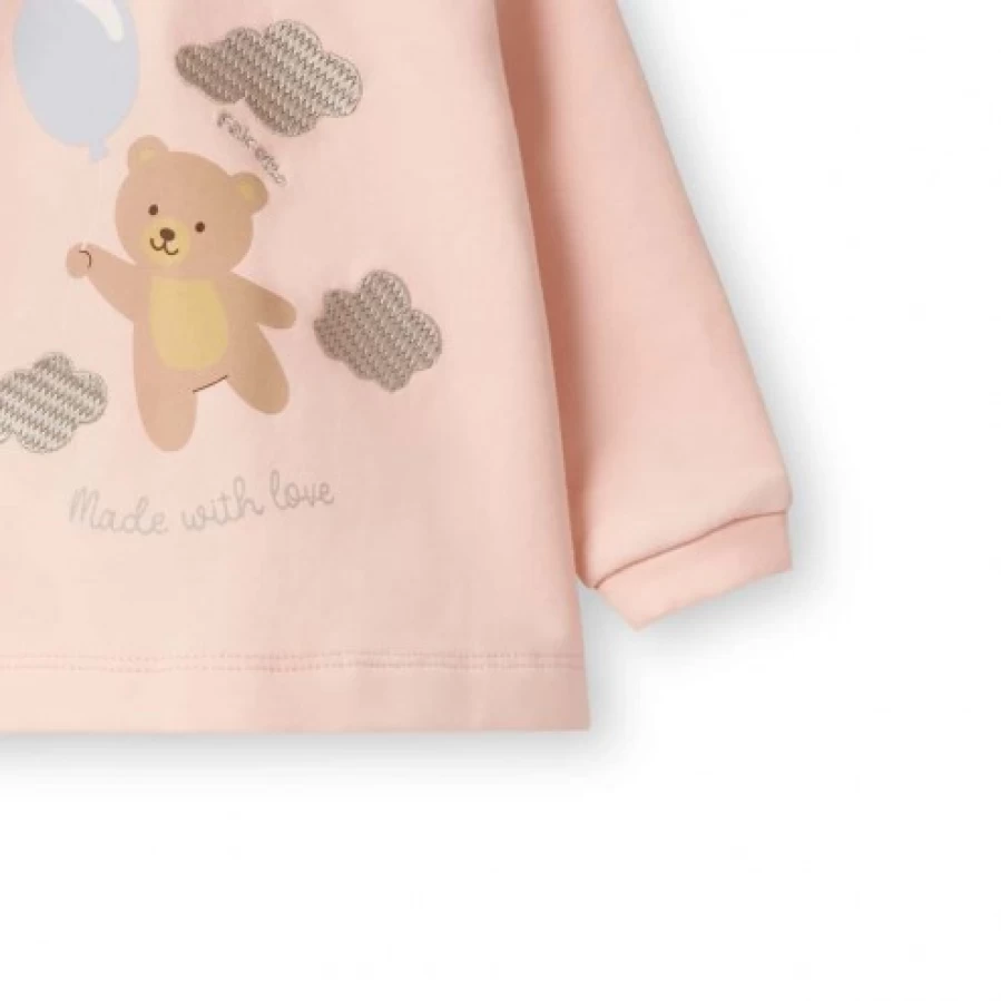 FALCOTTO Pink Teddy Bear Patch Sweatshirt - Vivy Cozy Pullover Hoodie