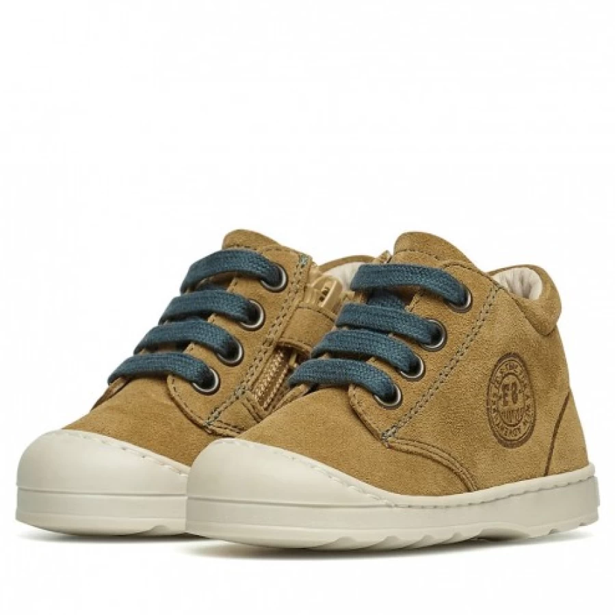 FALCOTTO Labloom Suede Zip Sneakers for Kids - Pumpkin & Dark Green Color
