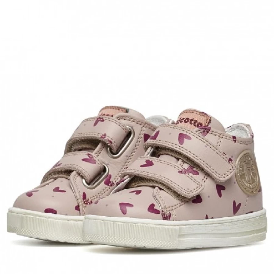 FALCOTTO Michael Pink Leather Sneakers with Hearts Print - Women's Fashion Shoes