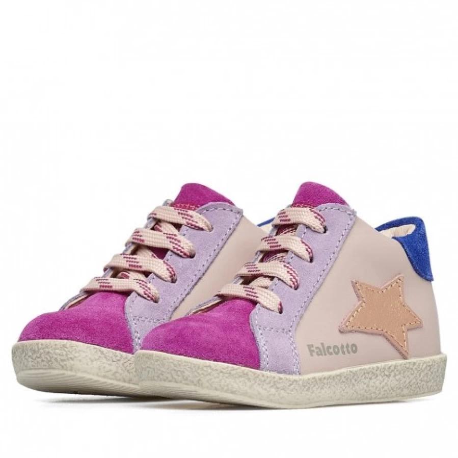 FALCOTTO Women's Powder Pink & Fuchsia Leather and Velour Sneakers - Alnoite High Top Comfort Shoes